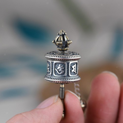 Prayer wheel pendant metal - prayer,