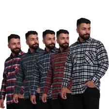 Cotton Shirt Flannel Brushed Check Work Lumberjack Tartan Sleeve Casual Stripe