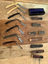 Collection Of WW1 Antique Cut Throat Razors In Boxes With Pouch & Honing Leather