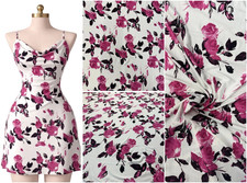 White Pink Rose Floral Fabric