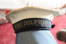 VINTAGE ROYAL NAVY PORK PIE HAT TALLY RIBBON HMS DOLPHIN SUBMARINE BASE NAVAL