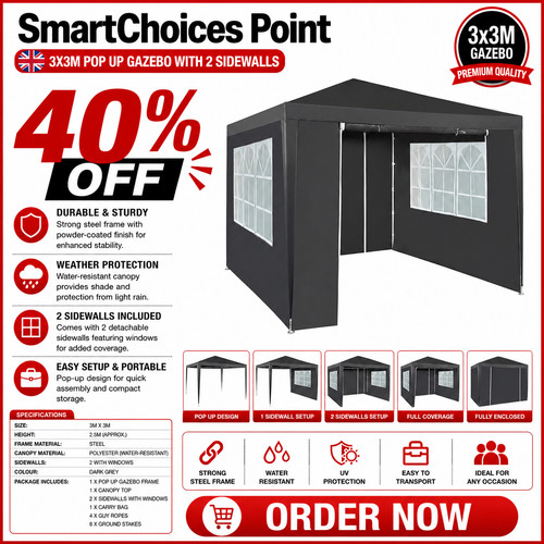 3x3m heavy duty gazebo marquee - 3x3m,