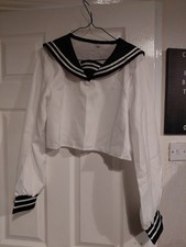 Japanese high school girl sailor uniform UK 2XL + 2 accessories white & blue