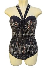 M&S Brown Swimsuit Black White Underwired Moulded Cups Swimming Costume Size 40C
