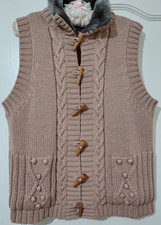 EMRECO KNITTED WOOL BLEND WAISTCOAT BODYWARMER WITH FUR COLLAR UK 14 - VGC