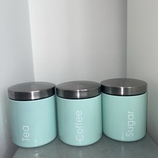 Duck Egg Blue Tea, Coffee, & Sugar Tin Canisters