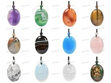 Crystal Gemstone Healing Quartz 40mm Flatback Oval Braided Cord Pendant Necklace