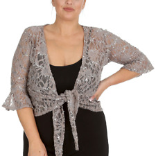 Nouvelle Ladies Plus Size Shrug Bolero Floral Lace Front Tie Sequin Cardigan Top