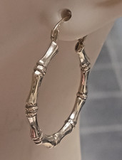 9ct gold bamboo hoop earrings - gold,