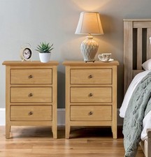 Bedside Table Set 2, Small Oak Veneer Side/Lamp Table, Nightstand with 3 Drawer