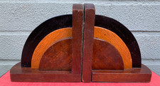 Vintage art deco wooden oak bookends tiered stepped