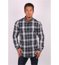 MENS NAVY LIFE AND LIMB LONDON LONGLINE FITTED CHECK SHIRT. SIZE SMALL. RRP £45