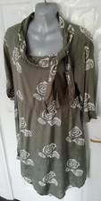 The Masai Clothing Company Size M Khaki Green Ivory Lagenlook Shift Dress
