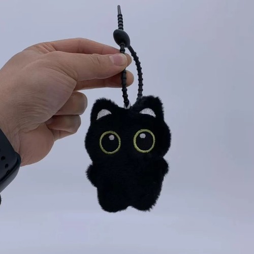 Black cat plush shoulder - black,