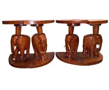 Vintage Hand Carved Wooden Elephant Pedestal Tables Set of 4 Nesting Project