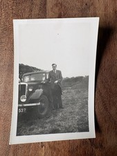 Original Vintage 1930s Real Photograph Man Standing Singer Nine Car Vehicle