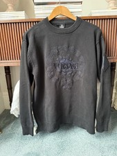 VTG Versace Jumper Black Large Medusa Embroidered Couture Men’s Crew Cotton