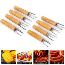 Stainless Steel Corn Holders Wooden Handle Cob Skewers For BBQ Picnic & Cooking