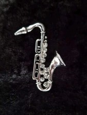Saxophone Brooch Silver Tone Vintage Inspired Jewellery Pin Music Instrument