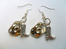 NEW DESIGN  Unusual  Silver Plated Cowboy Hat and Boot  Pair of Earrings