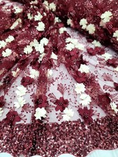 Burgundy Lace 3d Ivory Flower