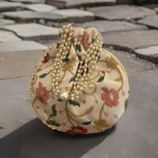 Indian Lot Potli Bag Bridal Purse Handbag Gold Silk Embroidery Pouch Bag Wedding