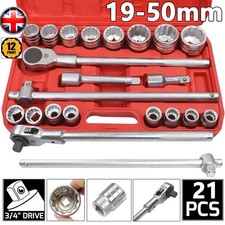 21x Heavy Duty 3/4" Inch dr Socket Set 19-50mm 12 Point Extension Socket Ratchet