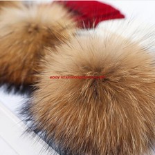100% Large Real Raccoon Fur Pom Pom Balls with Press Button for Knitting Hat DIY