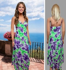 JOSEPH RIBKOFF DRESS SIZE 12-14 GREEN PURPLE LONG STRAPPY HOLIDAY CRUISE #2