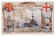 ROYAL NAVY FLEET VISIT to LONDON, 1909 - HMS Dreadnought, Nore Light Vessel etc.
