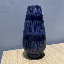 Vintage VEB STREHLA Keramik Blue Fat Lava Vase East German Pottery 1960s Rare