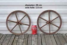 pair of iron wheels chicken hut antique old trolley wheel seeder  29 cm