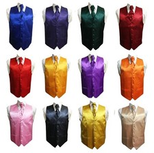 Men's Satin Waistcoat Vest + Matching Cravat 2 Pcs Set For Suit Wedding