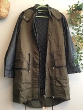 Zara Combined Parka Coat With Faux Leather Sleeve Quilted Waistcoat XS  Genuine