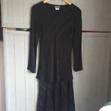 Vintage Ghost Black Outfit Sz S M Petite 80s 90s Midi 30s Style Self Stripe