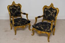 Stylish Pair of Gilt Arm Chairs French Rococo Carved Circa 1920
