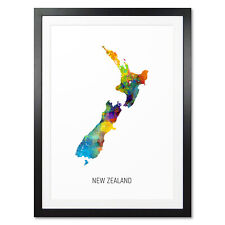 New Zealand Map, Poster, Canvas or Framed Print, watercolour painting 10896