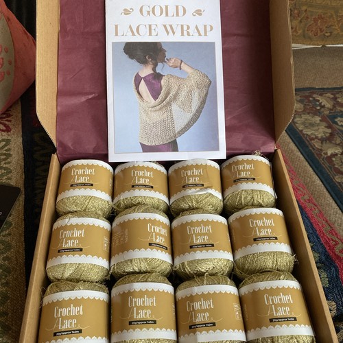 Crochet kit gold lace wrap - kit,