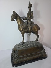 LARGE BRONZE, HUSSAR SOLDIER ON HORSEBACK