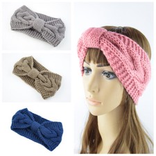 Womens Winter Headband Wool Braid Bow Knot Twisted Knitted Ear Warmer Hairband