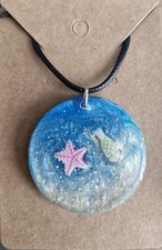 Handmade Necklace round pendant with beach/shell theme