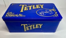 Vintage Large Original Tetley Tea Tin  Blue and Gold Embossed Design