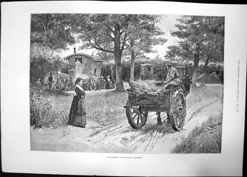 Old antique print encampment - old,