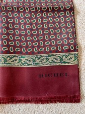 Vintage Richel Silk Scarf Shawl Paisley Red Green Gold Double-Sided Mens/Unisex