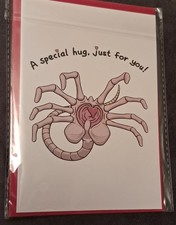 Alien SPECIAL HUG JUST FOR YOU Greeting card, Cute Horror Cartoon Art, Xenomorph