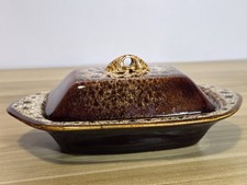 Fosters Pottery Cornwall Brown Drip Glaze Butter Dish with Lid Decorative.