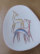 Studio Pottery Plaque Hand Painted Foreign Fabulous Deer Design Vintage Decor