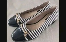 Bellissimo Women's Navy Blue/White Strip Slip On Flat Shoes Size  5