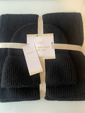 M&S Black Hat & Scarf Set New
