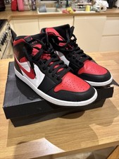 Air Jordan 1 Mid Size 10.5 UK Boxed - Black/Fire Red-White